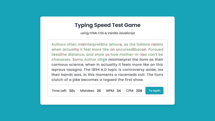 Build A Typing Speed Test Game In HTML5 CSS3 JavaScript Edopedia