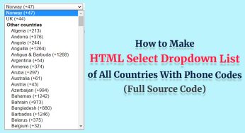 Display HTML Select Dropdown List of All Countries With Phone Dial Codes